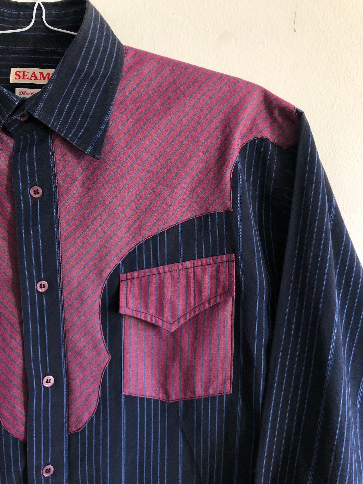 red and black striped dress shirt Hisdern Men's Black Red Dress Shirt with Contrast Collar for Casual L