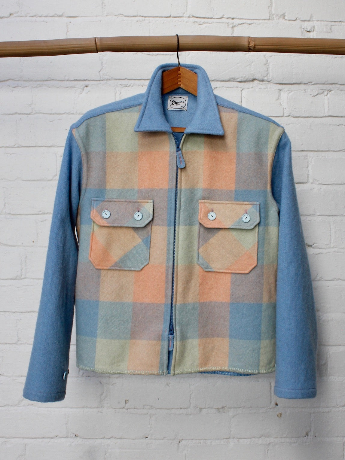 Two Tone Zip Front Wool Shirt